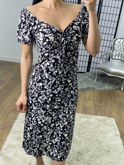 Monsoon Floral Print Black Sweetheart Midi Dress