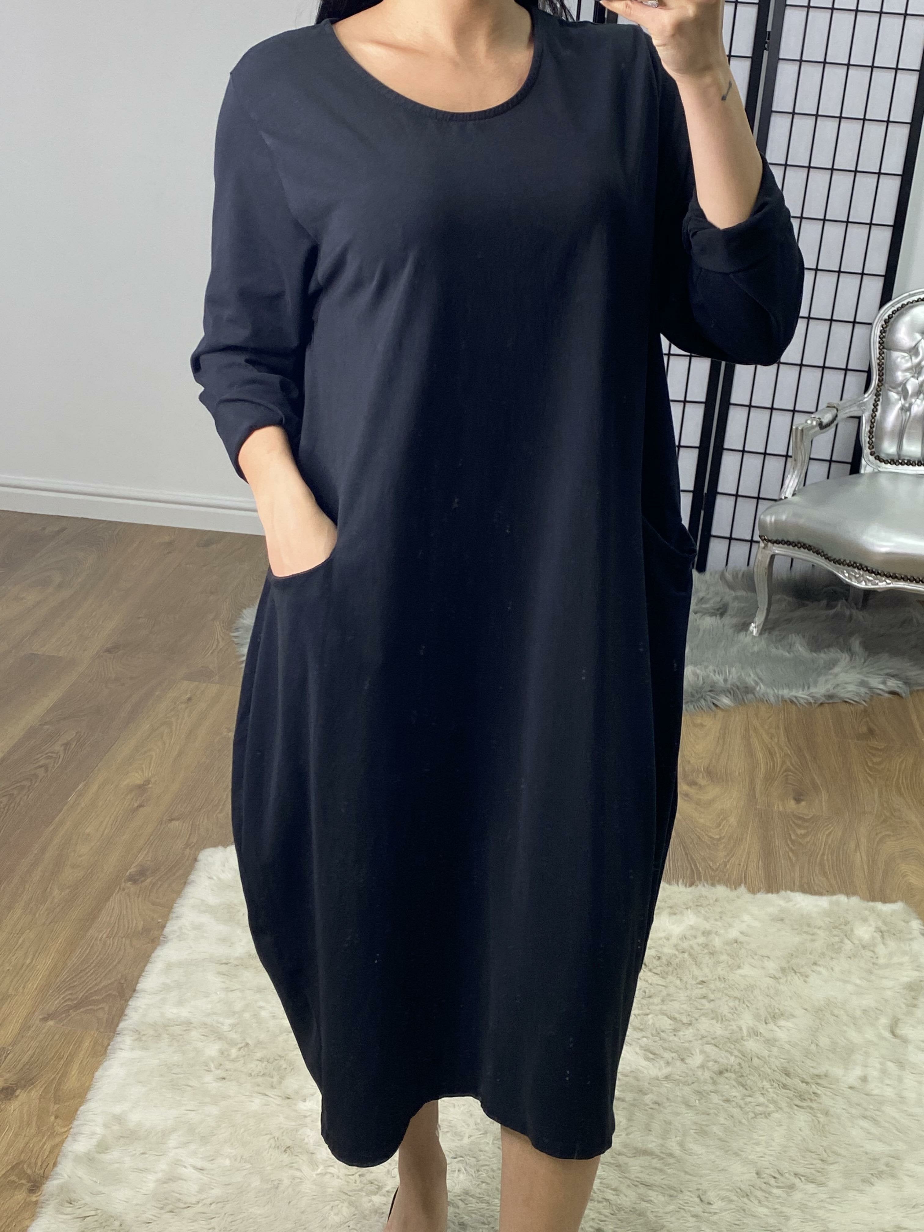 Sabine Plain Pocket Sweatshirt Style Midi Dress