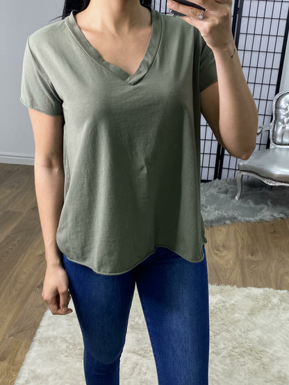 Madaline Plain V-neck Jersey T-shirt