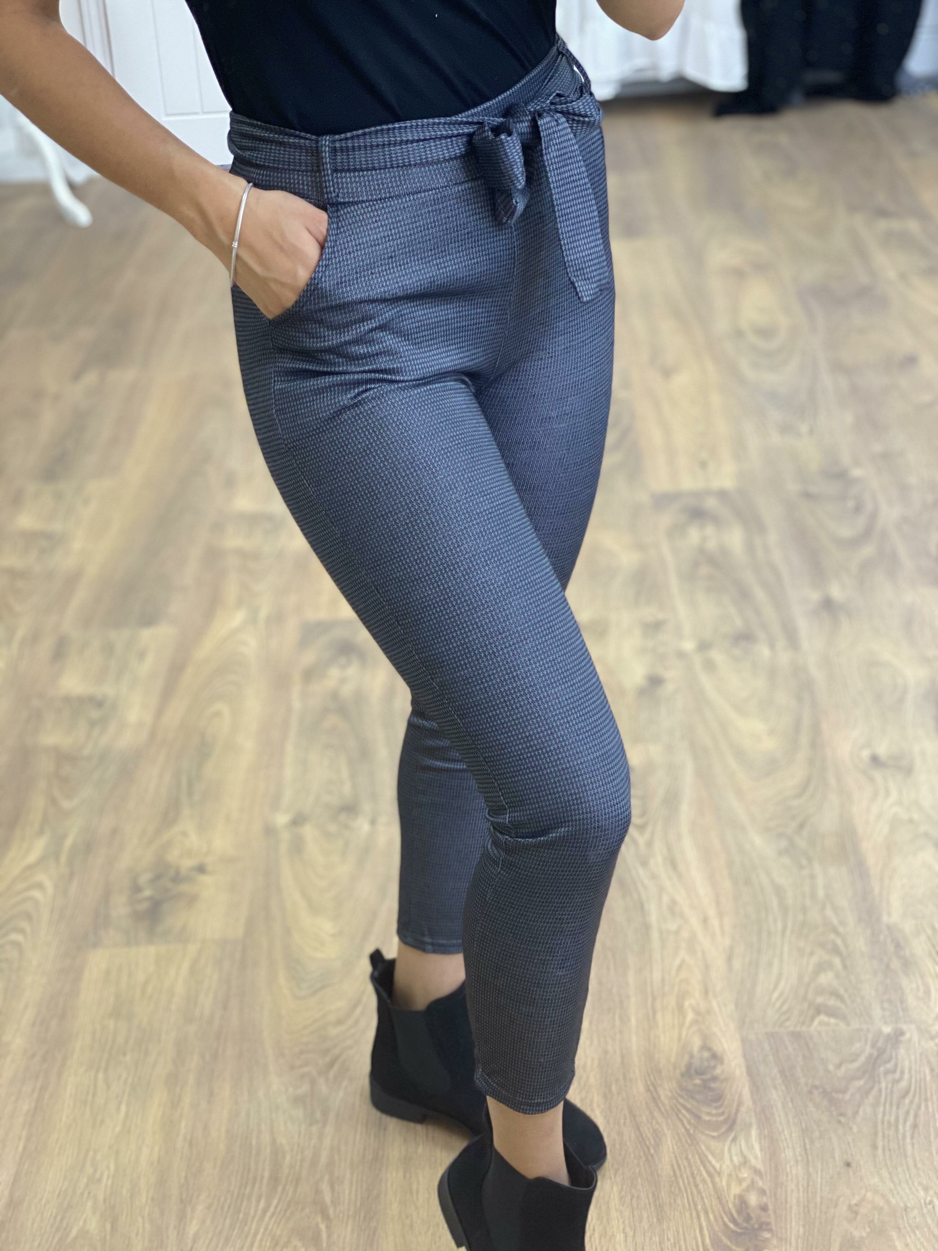 Zuri Dog Tooth Print Tie Waist Trousers