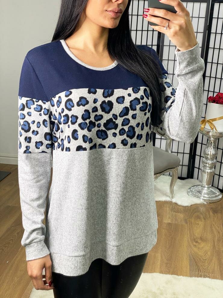 Nika Leopard Panel Detail Fine Knit Jumper