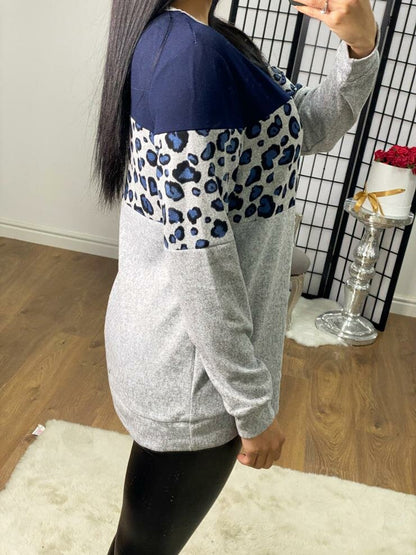 Nika Leopard Panel Detail Fine Knit Jumper