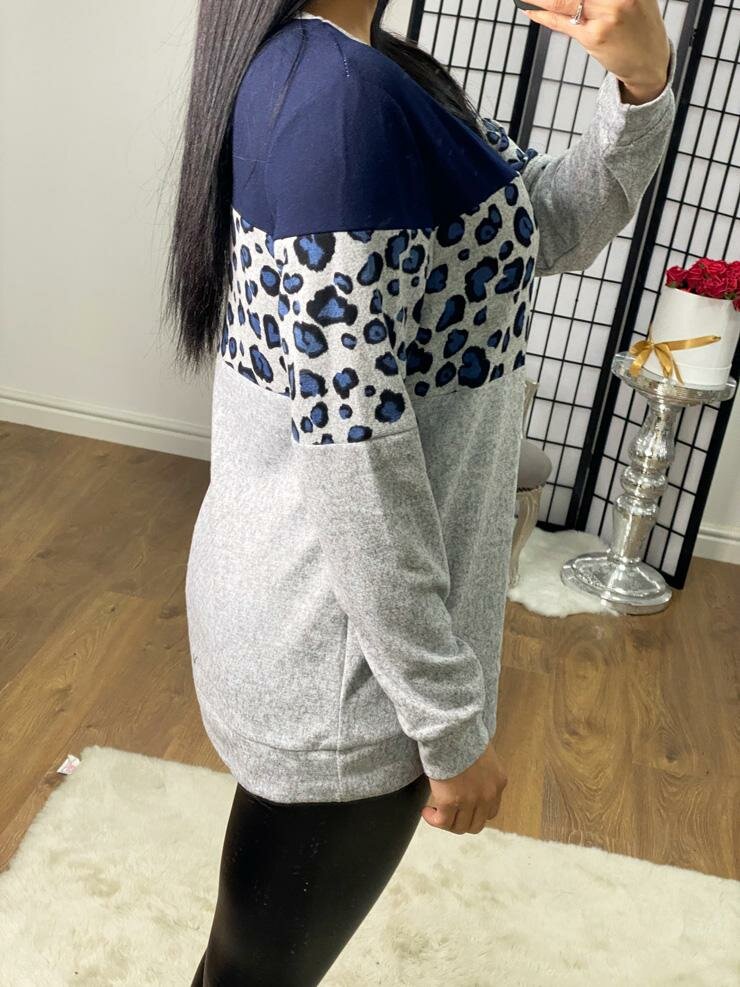 Nika Leopard Panel Detail Fine Knit Jumper