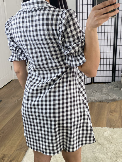 Pansy Checked Black And White Frill Shirt Dress
