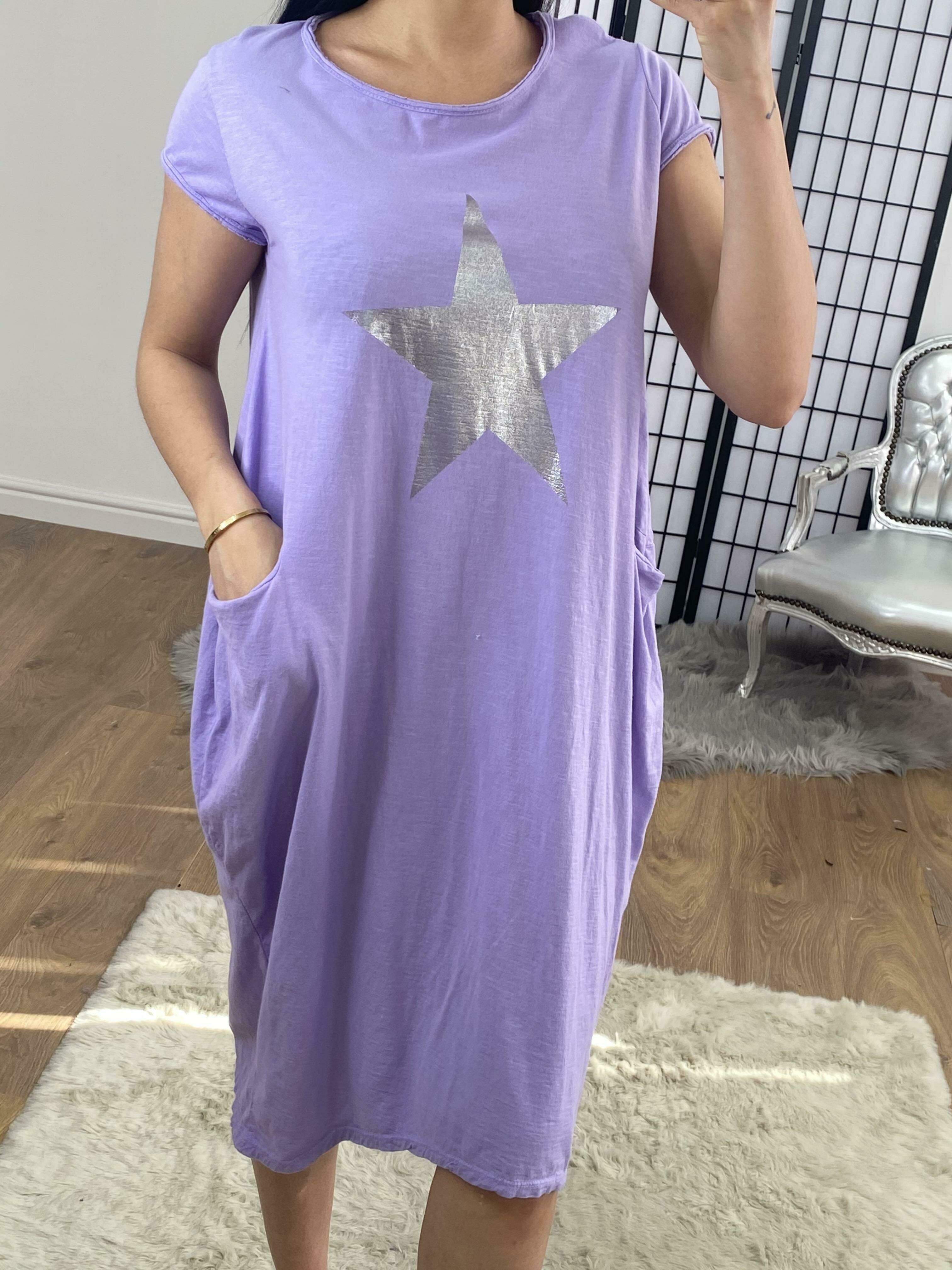Elizabeth Silver Foil Star Loose Fit Pocket Dress