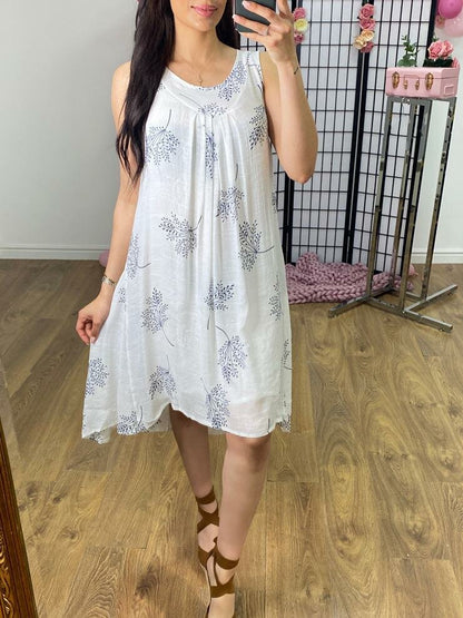 Maxwell White Flower Bud Print Dress