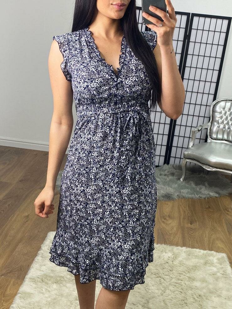 Apoline Paisley Navy Frill Tie Waist Dress