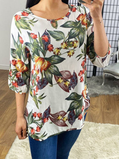 Yanis Floral White Loose Fit Top