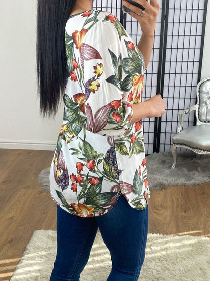 Yanis Floral White Loose Fit Top
