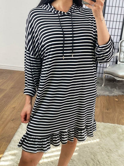 Magdalena Striped Oversized Frill Hem Hooded Sweatshirt