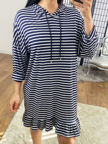 Magdalena Striped Oversized Frill Hem Hooded Sweatshirt