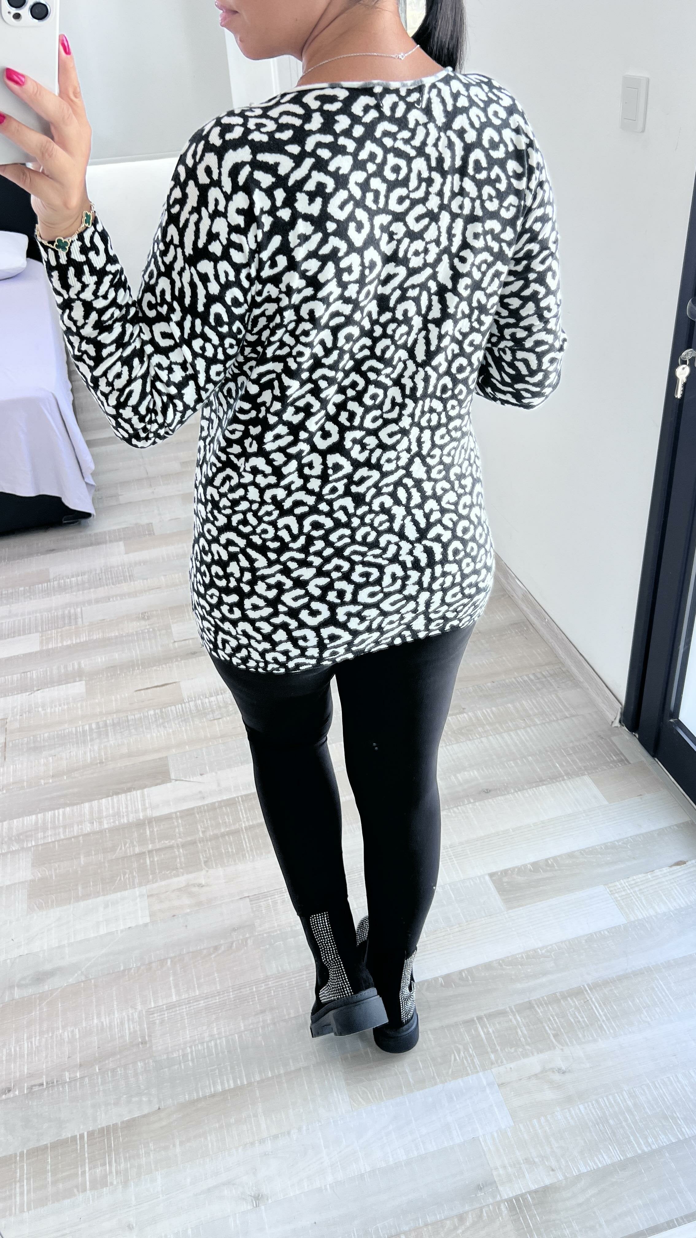 Harrington Leopard Print Wide Neck Jumper