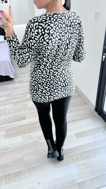 Harrington Leopard Print Wide Neck Jumper
