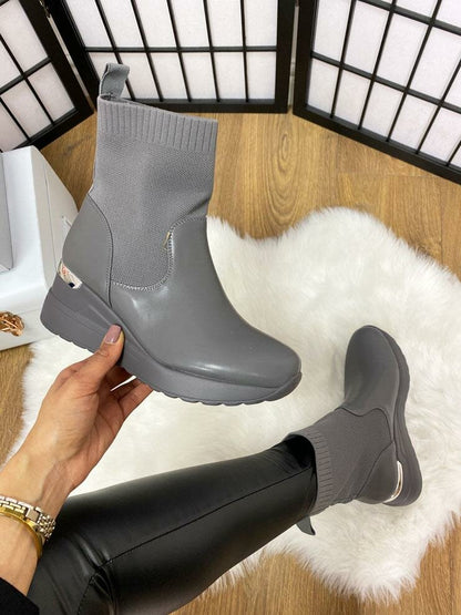 Clarisa Faux Leather Hidden Wedge Sock Boots