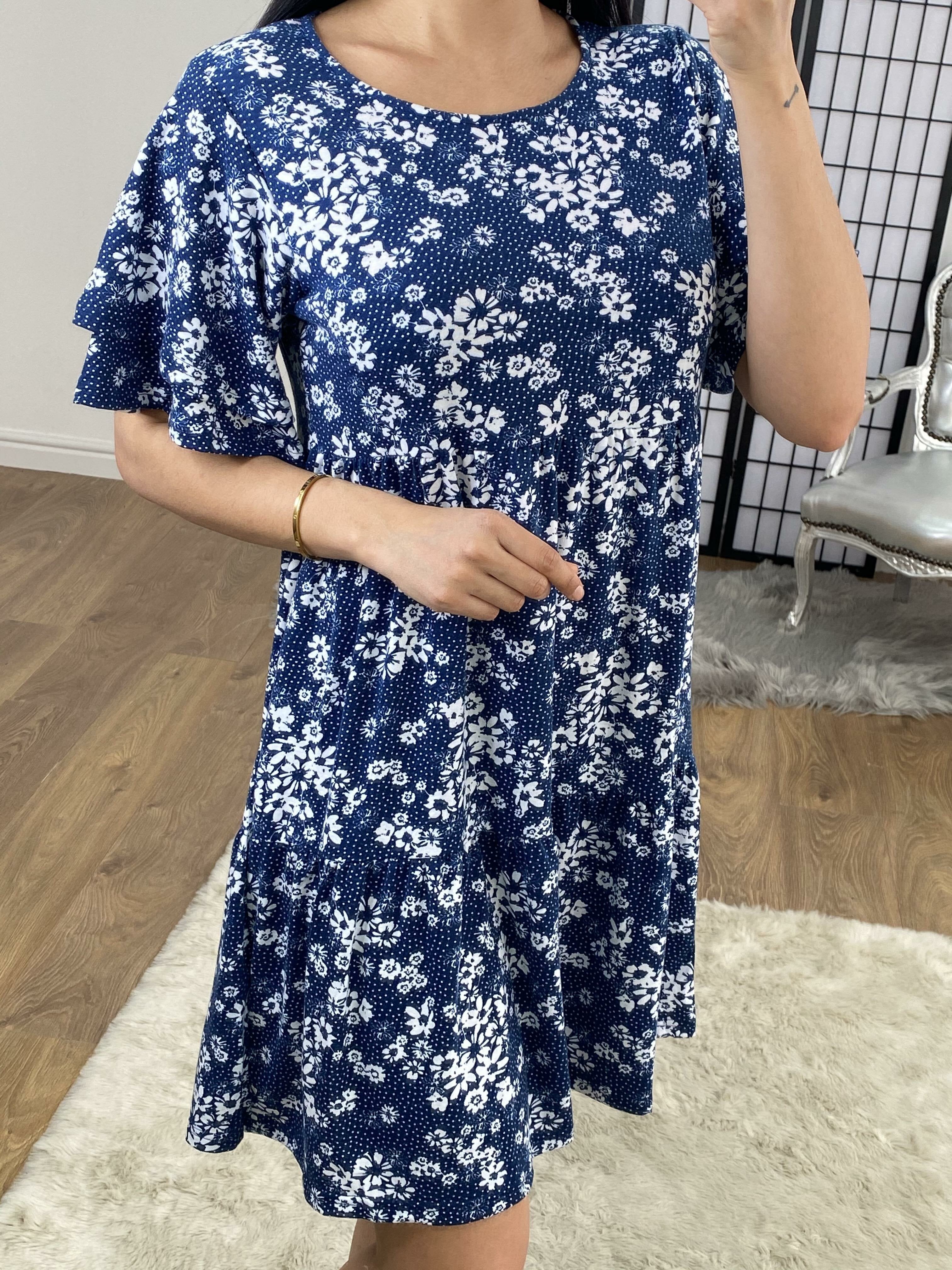 Easton Floral Navy Double Layer Smock Dress