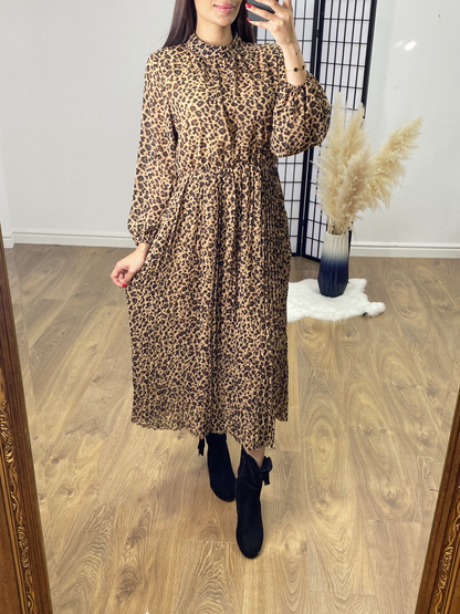 Chloe Leopard Print Pleated Dress