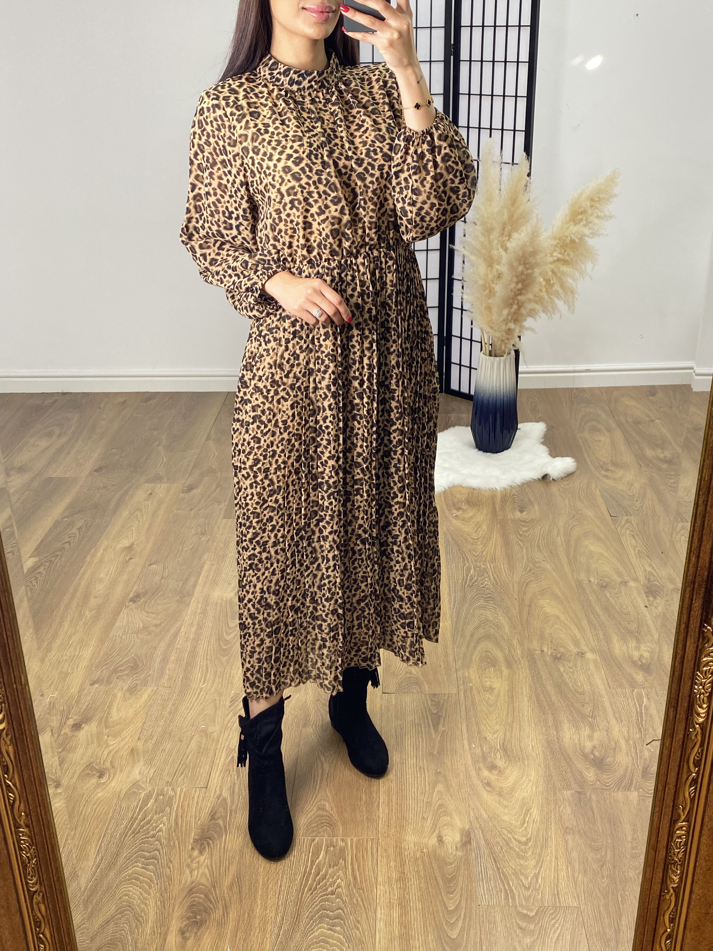 Chloe Leopard Print Pleated Dress