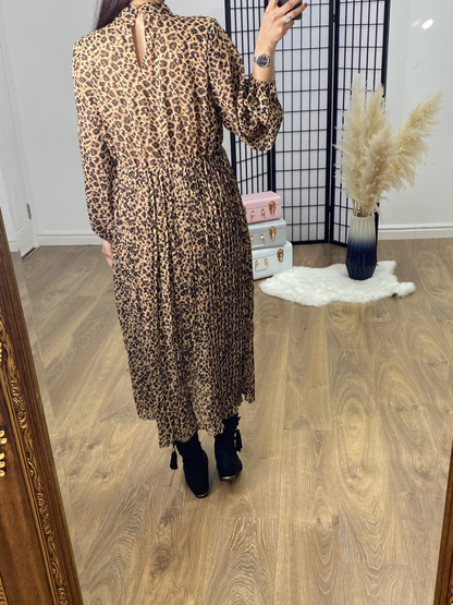 Chloe Leopard Print Pleated Dress