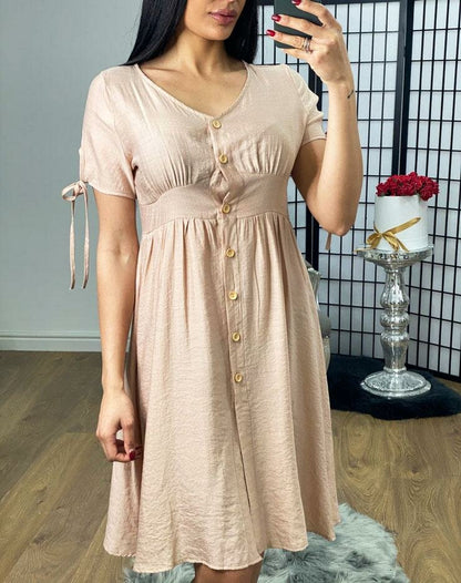 Alexanda Button Detailed Tie Sleeve Floaty Dress
