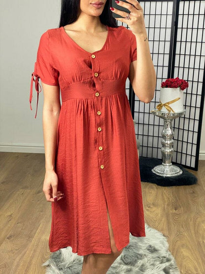 Alexanda Button Detailed Tie Sleeve Floaty Dress