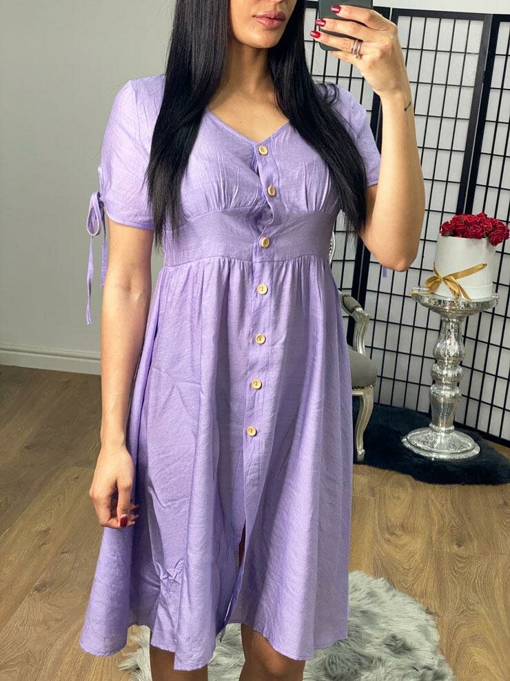 Alexanda Button Detailed Tie Sleeve Floaty Dress