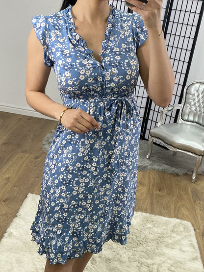 Juno Floral Ruffle Tie Waist Summer Swing Dress