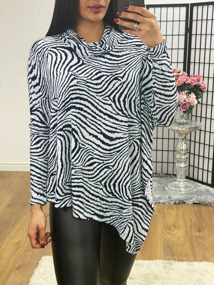 Alyson Zebra Print Roll Neck Top