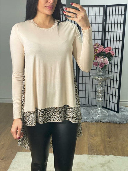 Lacie  Heart Print Chiffon Back Detailed Dipped Hem Top