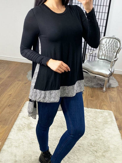 Anisha Monochrome Chiffon Back Detailed Dipped Hem Top