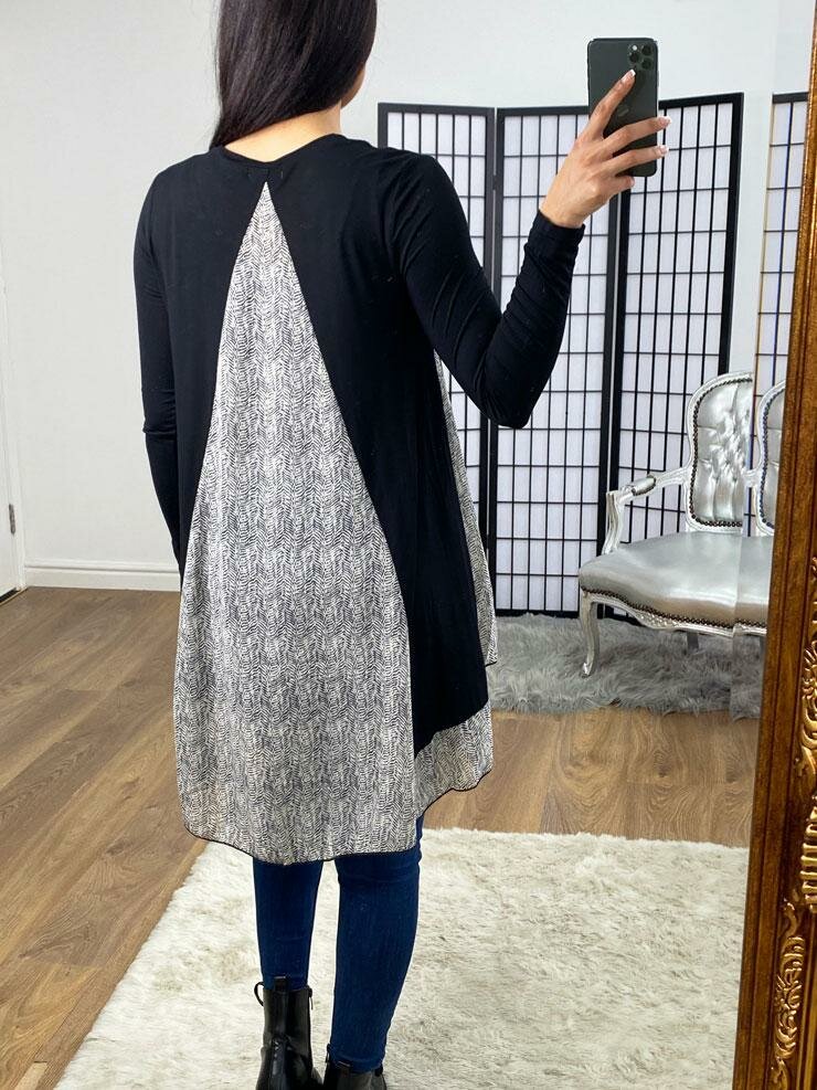 Anisha Monochrome Chiffon Back Detailed Dipped Hem Top