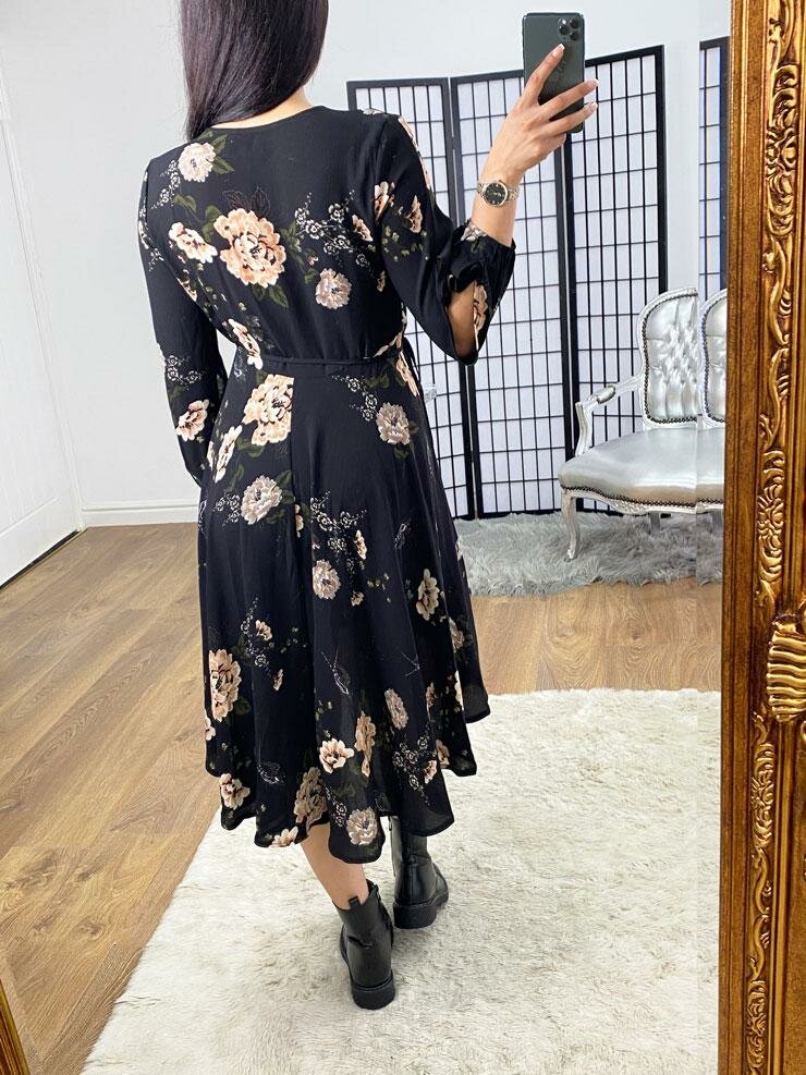 Zarissa Floral Print Frill Dipped Hem Wrap Tie Dress