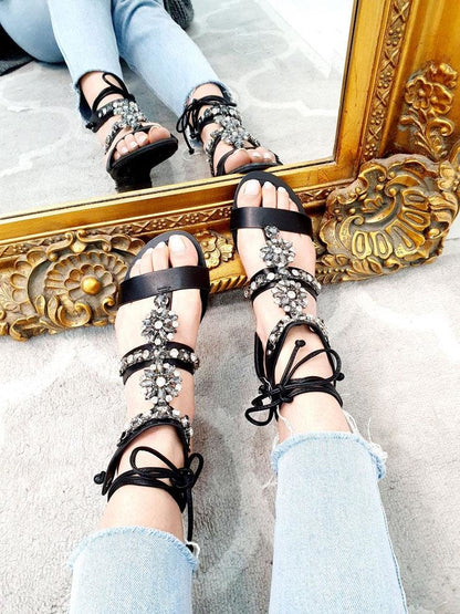 Immi Diamanté Detail Faux Leather Sandals