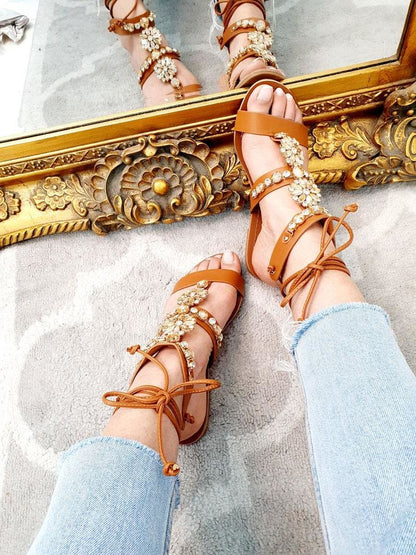 Immi Diamanté Detail Faux Leather Sandals