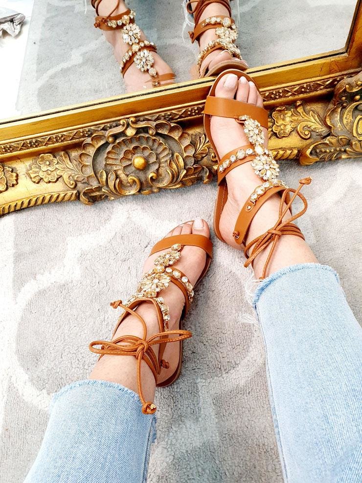 Immi Diamanté Detail Faux Leather Sandals