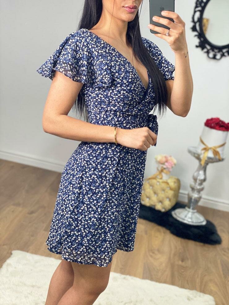 Inisa Paisley Navy Print Frill Sleeve Dress