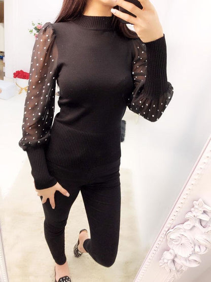 Jarna Studded Chiffon Sleeve Knitted Jumper