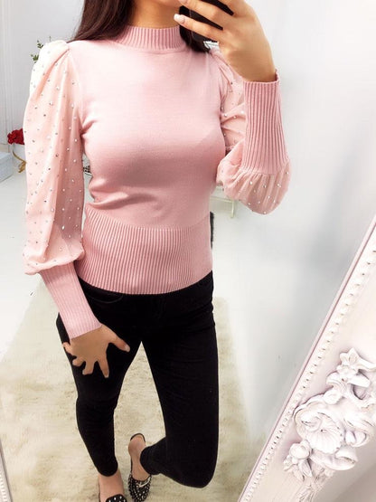 Jarna Studded Chiffon Sleeve Knitted Jumper