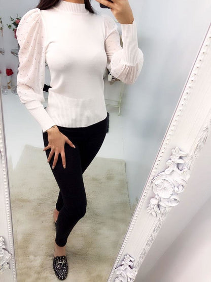 Jarna Studded Chiffon Sleeve Knitted Jumper