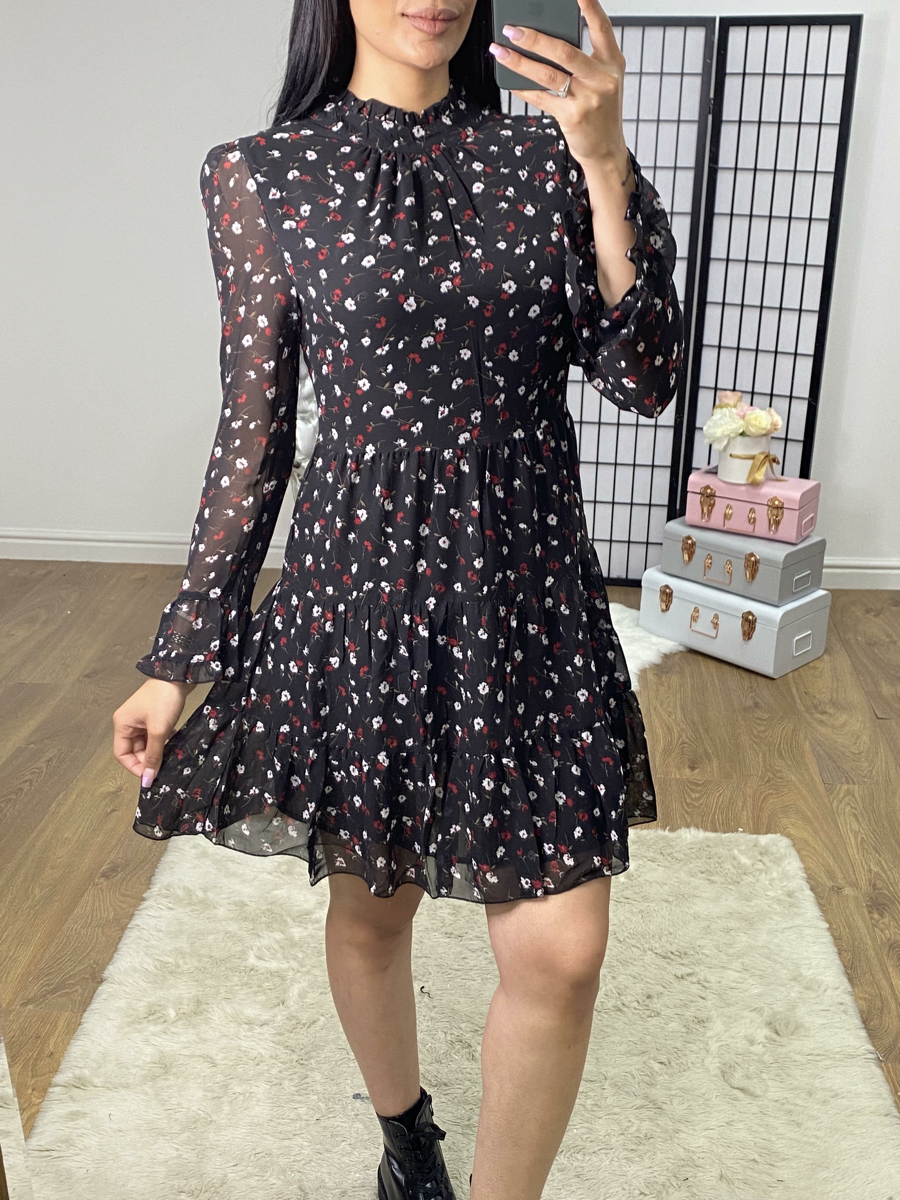 Jasper Black Floral Print Swing Dress