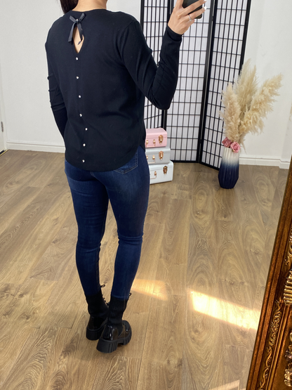 Jax Crystal Back Bow Detail Thin Knit Jumper