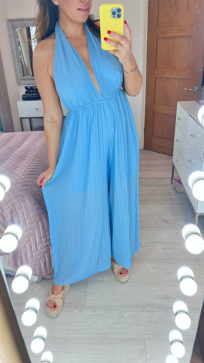 Jazz Plunge V Plisse Jumpsuit