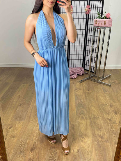 Jazz Plunge V Plisse Jumpsuit