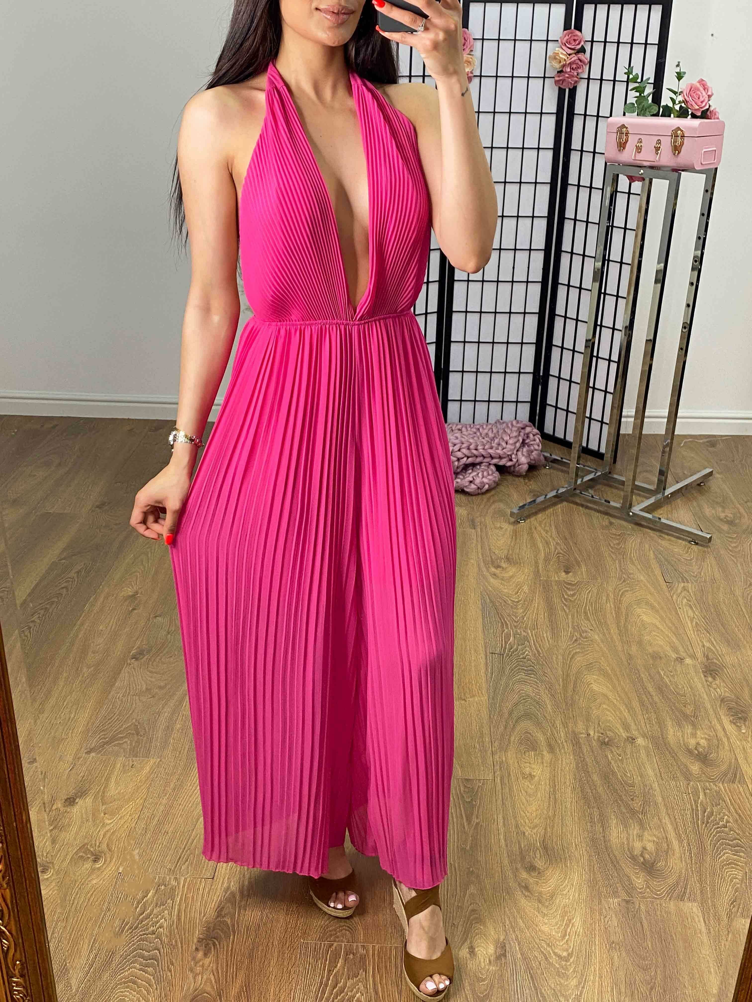 Jazz Plunge V Plisse Jumpsuit