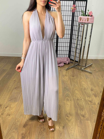 Jazz Plunge V Plisse Jumpsuit