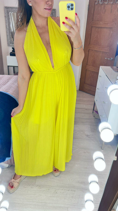 Jazz Plunge V Plisse Jumpsuit