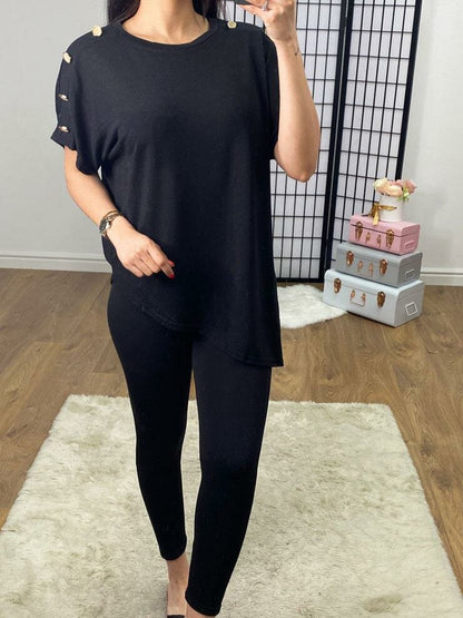 Jet Button Detail Asymmetric Hem Thin Knit Jumper