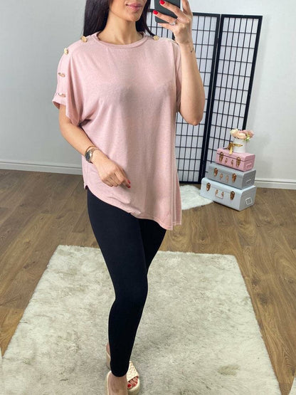 Jet Button Detail Asymmetric Hem Thin Knit Jumper