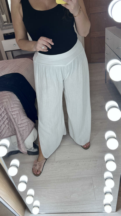 Jetter Cheesecloth Wide Leg Split Trousers