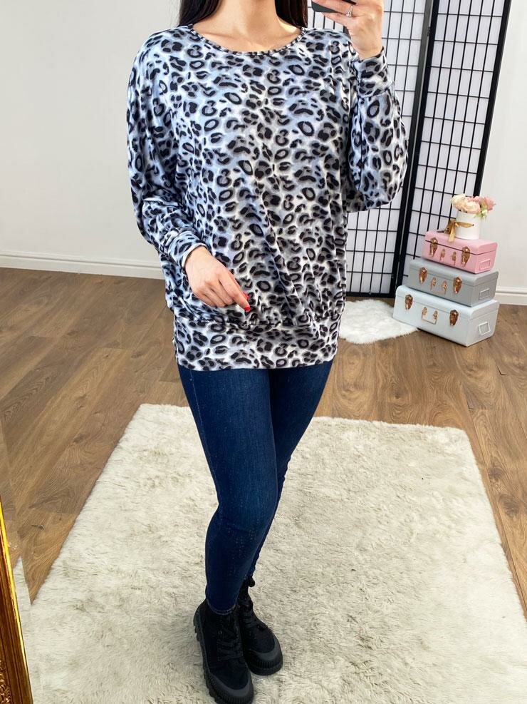 Joel Dark Grey Leopard Print Supersoft Top