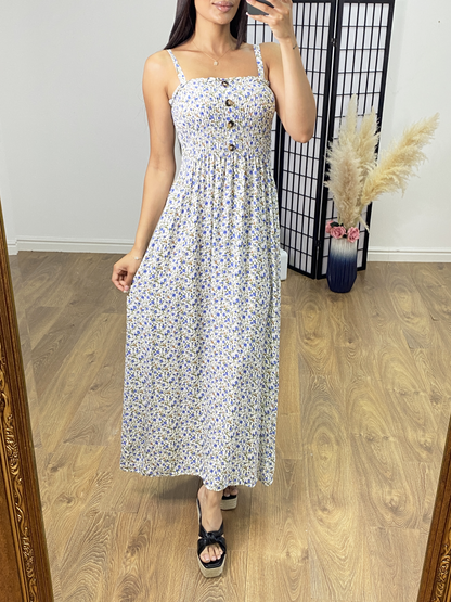 Jolie Elasticated Bust Button Detail Floral Print Dress